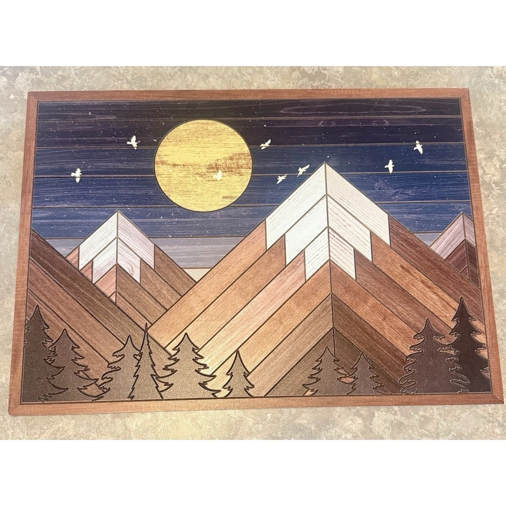 Putuo Decor Wooden Mountain Wall Art, Moon Over Mountains 16.4"L x 11.7"W